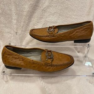 Robert Zur All Leather Ostrich Moccasins Loafers Shoes Tan Size 6 AA Narrow EUC